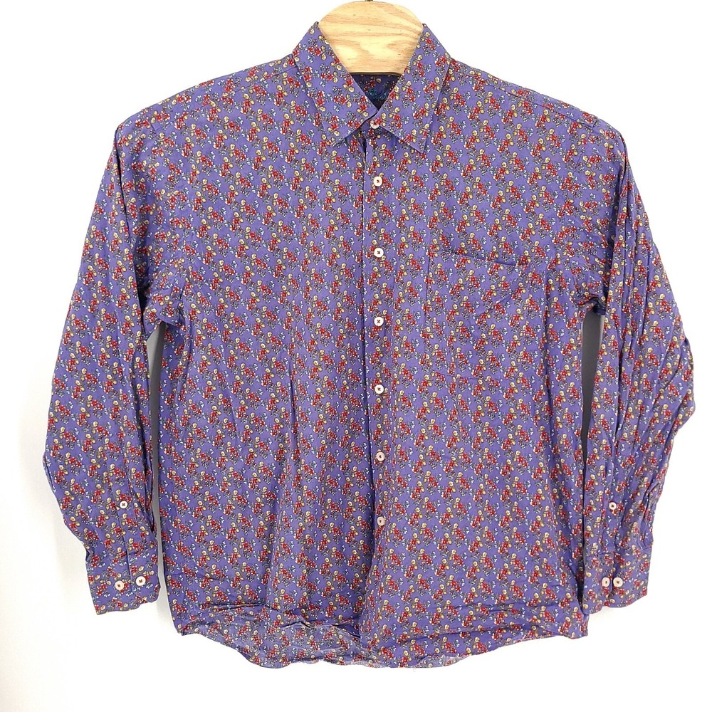 Alan Flusser Shirt Mens Extra Large Purple Floral Casual Long Sleeve Button